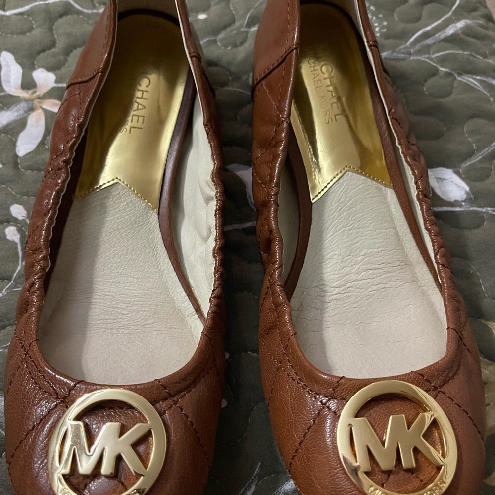 Michael Kors Tan Leather Loafers with Gold Accents